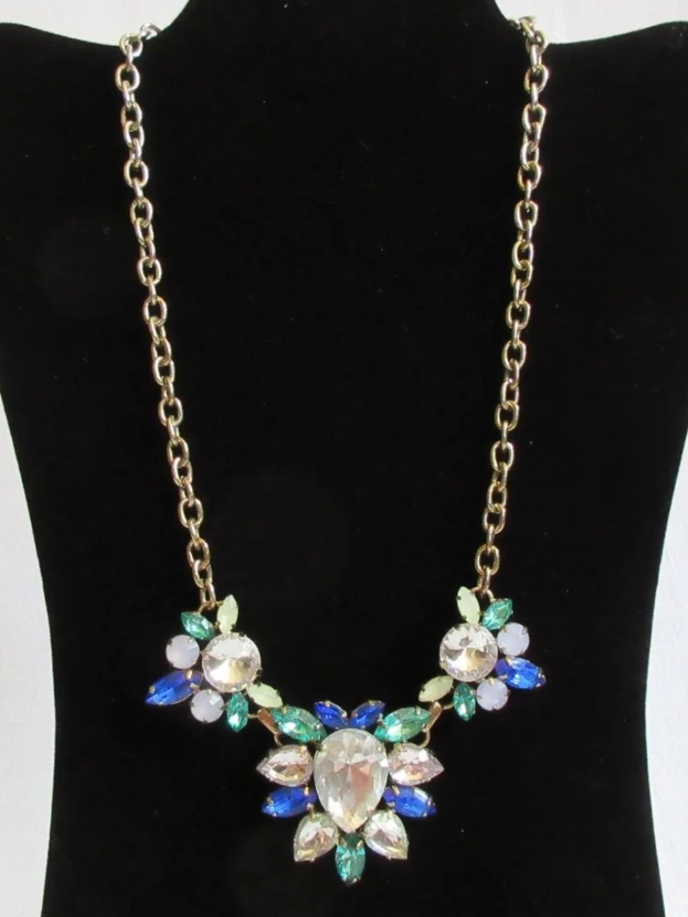 J.CREW Crystal Diamond, Emerald & Sapphire Colored Statement Necklace